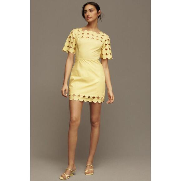 NWT By Anthropologie Cutwork Mini Shift Dress Size 4 Yellow GC209